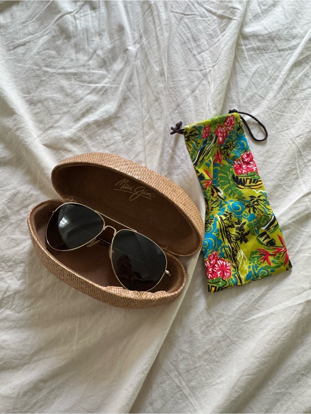Maui Jim Gold Frame Aviator Sunglasses with Black Lenses